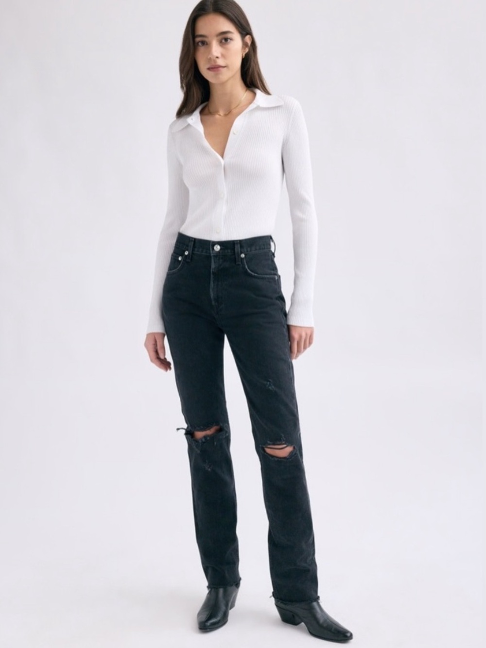 Agolde Cherie High Rise Straight Leg Jean in Black Size 26